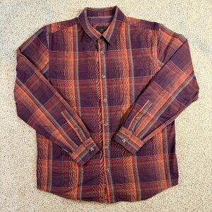 Prana Mens Long Sleeve Button Shirt Medium M Red/Rust Color